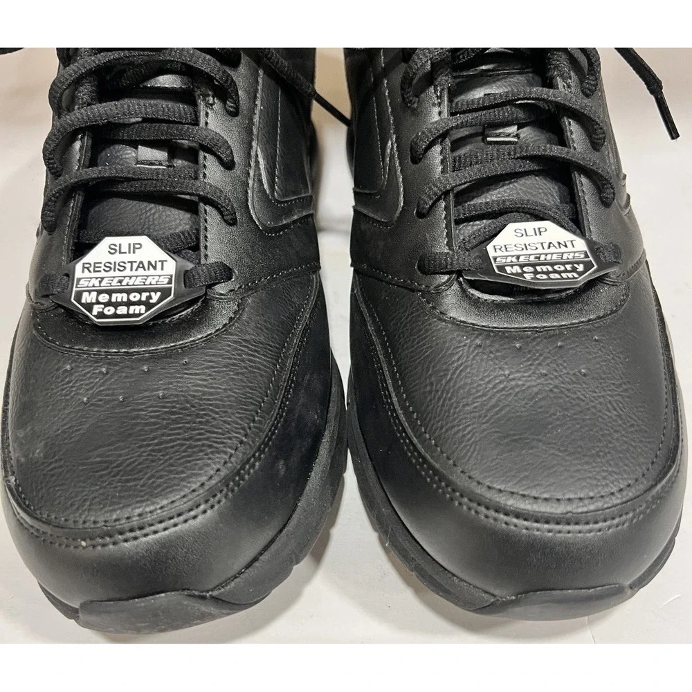 New Skechers Work 77156 Memory Foam Slip Resistant Black Lace Shoes Size 13 Wide